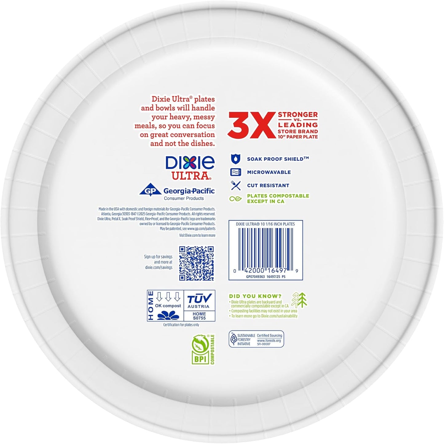 Dixie Ultra, Large Paper Plates, 10 Inch, 172 Count (4 packs of 43 plates), 3X Stronger*, Heavy Duty, Microwave-Safe, Soak-Proof, Cut Resistant, Disposable Plates For Heavy, Messy Meals