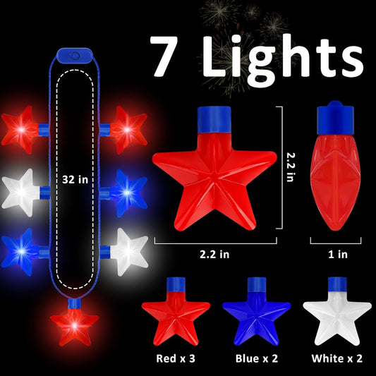 4th of July Necklace Accessories, 1PCS Light up Independence Day Necklaces Party Favor, Red White Blue 250th Anniversary Patriotic Fourth of July 7 Light Necklace, Glow Accessories Memorial Parades