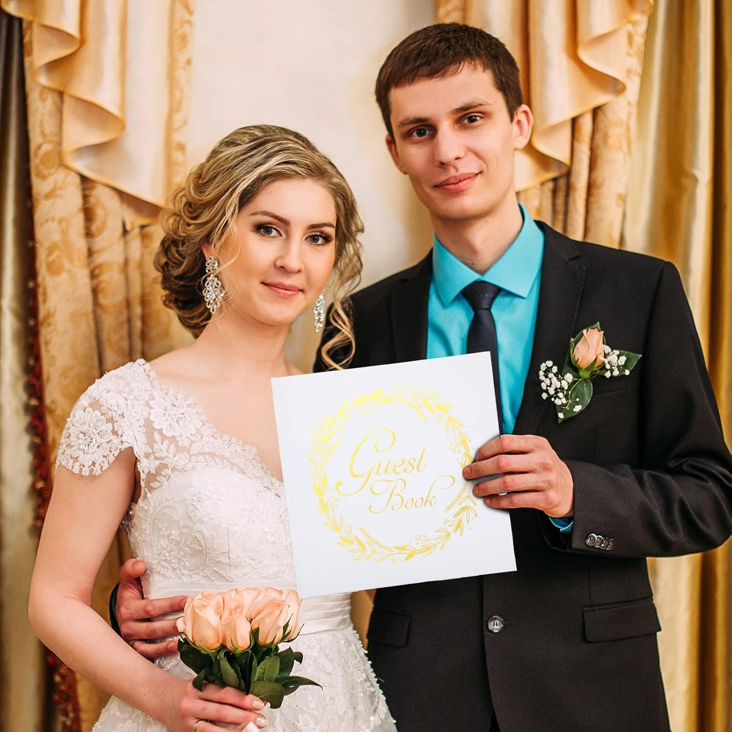 Wedding Guest Book with Pen and Table Cards, 9 x 9 Inch Guest Book Wedding Reception 50 Sheets Sign in Book Wedding Memory Book for Wedding Party Bridal or Baby Shower Guest Visitor (Elegant Style)