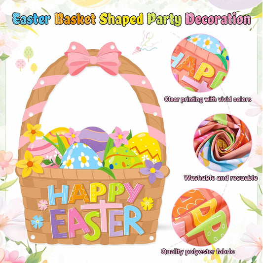 Tiamon Easter Party Decorations 51 x 67 Inch Easter Basket Photo Banner Large Fabric Egg Hunt Backdrop Photo Prop Selfie Frame for Spring Birthday Party Supplies(Basket)