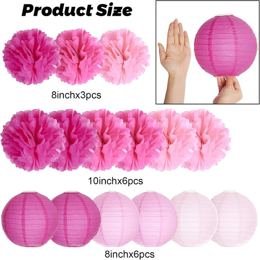 Paper Flower Lanterns Tissue Pom Poms Hanging Decorations Purple Flower Ball for Baby Shower Wedding Birthday Graduation Party Mother's Day