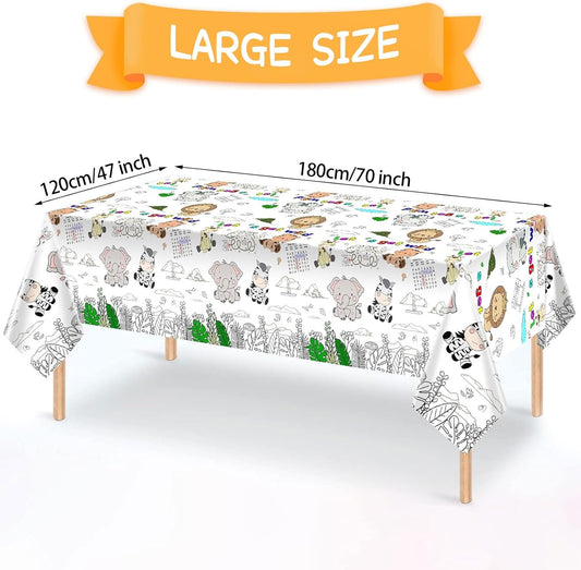 CCINEE 1 Pcs Jungle Animal Coloring Tablecloth for Kids,Disposable Cute Coloring Table Cover Poster for Party Supplies Children Safari(70x47 inch)