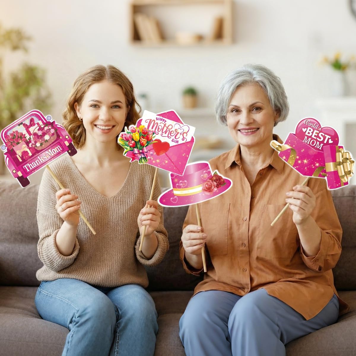 Happy Mother's Day Decorations Photo Booth Props Kit- Elegant Mothers Day Decor for Home Office Class Photos Showing Love to Mom