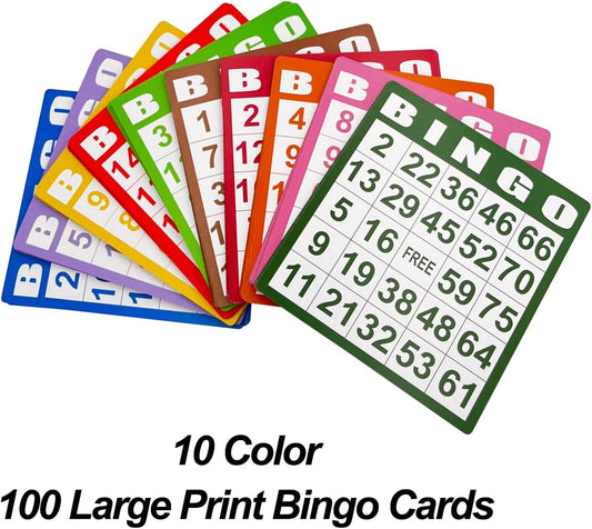 JUNWRROW Deluxe Bingo Game Set, Includes 1000 Colorful Chips, 100 Bingo Cards, 75 Calling Balls, 6 Inch Rotary Metal Cage, Bingo Master Board, 2 Velvet Bags,1 Big Storage Bag - Ideal for Large Groups