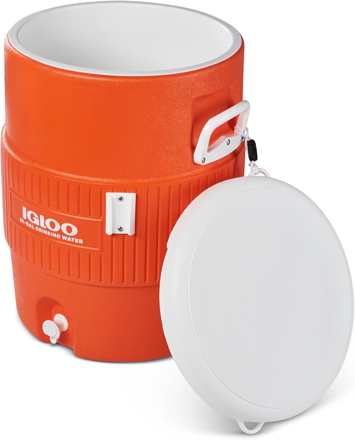 Igloo 5 Gallon Portable Sports Cooler Water Beverage Dispenser with Flat Seat Lid, Insulated Beverage Dispenser, Orange/White