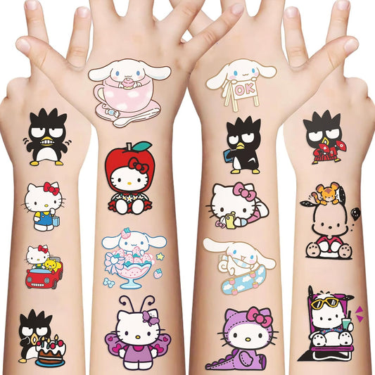 Cartoon My Melody Kuromi Cinnamoroll Pompompurin Keroppi Temporary Tattoos & Face Stickers,Party Favors,Tattoos Art Make up Deco BJHSL