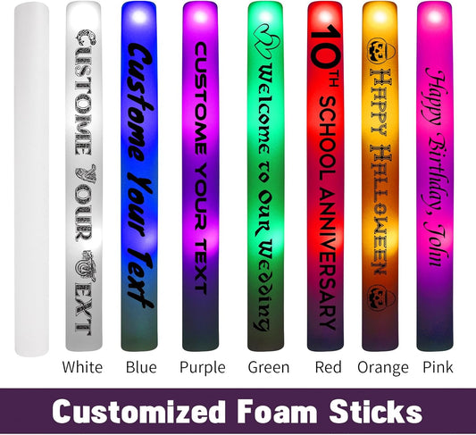 10-200 Pcs Custom LED Foam Glow Sticks Set-Suit for Party, Wedding, Birthday, Concert, Sport Game and Celebration- 3 Lighting Modes