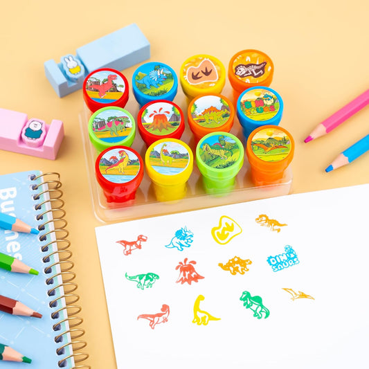 36PCS Dinosaur Party Favors - 24PCS Pre-Cut Temporary Tattoos & 12PCS Stamps - Ideal Dino Fossil Themed Birthday Card Decorations Supplies Goodie Bag Baby Shower Kids Gifts Classroom Rewards Prizes
