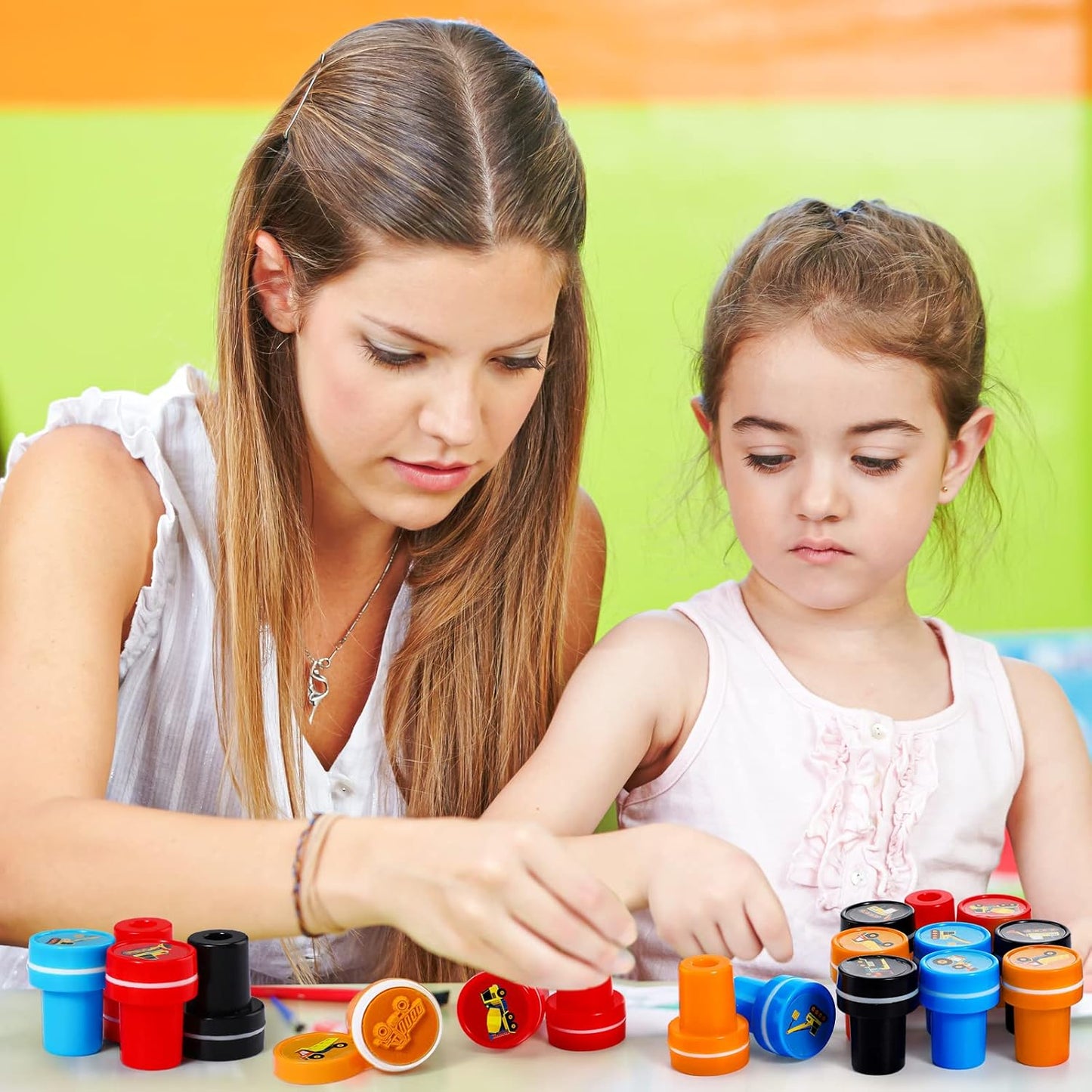 Aoriher 24 Pcs Construction Trucks Stampers Construction Party Favors Truck Party Favors Self Inking Stamps Classroom Rewards Treat Goody Bag Stuffers for Kids Birthday Supplies
