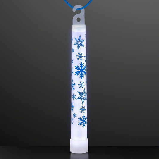 White Christmas Glow Sticks with Blue Frozen Snowflakes Print (Pack of 25)
