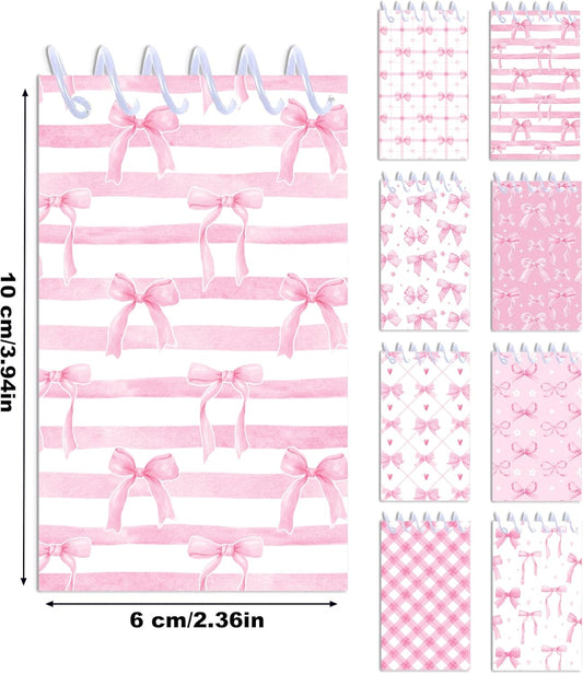 24 Pcs Pink Bow Mini Pocket Notebooks 2.36 x 3.94 Inch Pink Bow Spiral Small Notepads Cute Memo Book Bows Them Birthday Party Favors Gift for Kids Adults Office School Teacher Classroom Rewards Supplies