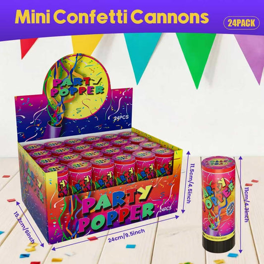 Mini Confetti Cannons 24 Pack Colorful Party Poppers Perfect for Weddings, Birthdays, Graduations, Baby Showers & Holiday Celebrations Fun & Vibrant Party Decorations