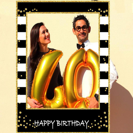 Glittery 40th Birthday Selfie Photo Booth Frame Black and Gold Birthday Party Photo Props - Upgraded Version with Support Cardboard