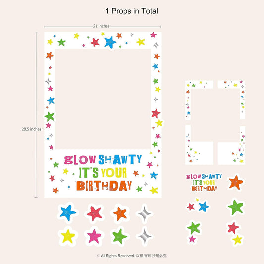Cheerland Neon Glow Party Photo Booth Frame Birthday Decorations Shawty Stars Colorful Selfie Prop for Light Disco Themed Bday Suppiles and Favors 29x21 inches