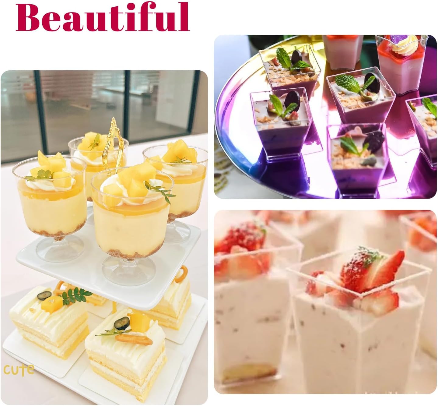 UrbanRoots 300 Pack Clear Plastic Dessert Cups(5 oz),Disposable Parfait Cups For Pudding, Fruit and Ice Cream,Mini Shooter Cups With Spoons For Party,appetizer cups