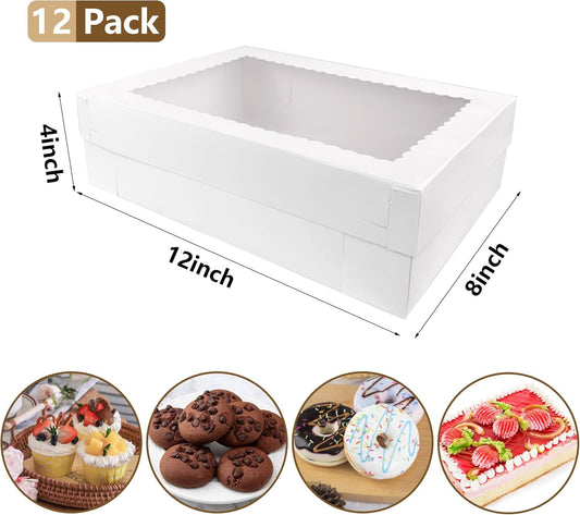 MUMULULU 12 PCS 16x11x4 Inch Cake Boxes with Window White Bakery Boxes Large Treat Box for Donuts Cookies Dessert Cupcakes Pastry Baking Pie Packaging