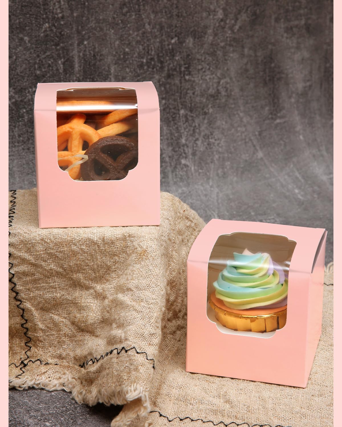 qiqee 60-Packs Cupcake Boxes Auto-pop up Individual Cupcake Container White 3.5" x 3.5" x 3.5" Single Cupcake Boxes