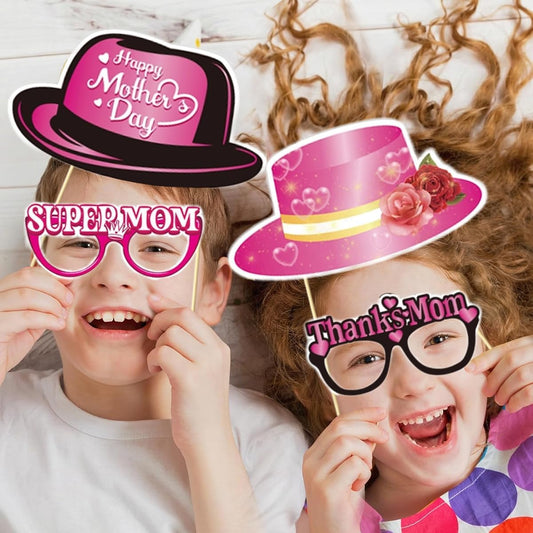 Happy Mother's Day Decorations Photo Booth Props Kit- Elegant Mothers Day Decor for Home Office Class Photos Showing Love to Mom
