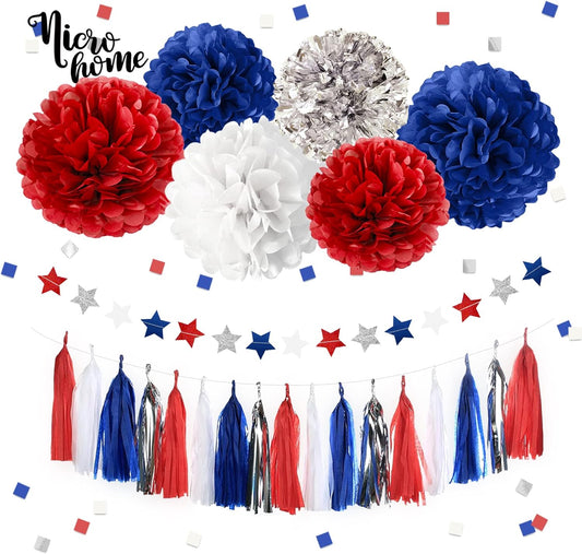NICROHOME EUR Boho Wedding Decorations, 28PCS Rustic Neutral Creamy White Tissue Paper Pom Poms Tassel, Dots Paper Garland Decor Packages for Baby Shower Birthday Bridal Shower Party Table