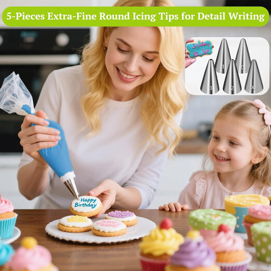 Suuker Round Piping Tips Set, Seamless Stainless Steel Icing Tips Cupcake Frosting Nozzles Small Cake Decorating Tip, Cake Writing Tool for Easy Cake Cupcake Dessert Cookies Decorating, 6 Pieces