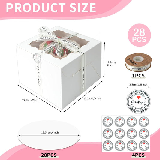 28 Packs 9x9x5 Inch Small Cake Boxes, White Bakery Boxes with Window, 9 inch Cake Containers with Lids for Easter and Mother's Day Cheesecake, Cakes. (9 * 9 * 5inch/28pcs)