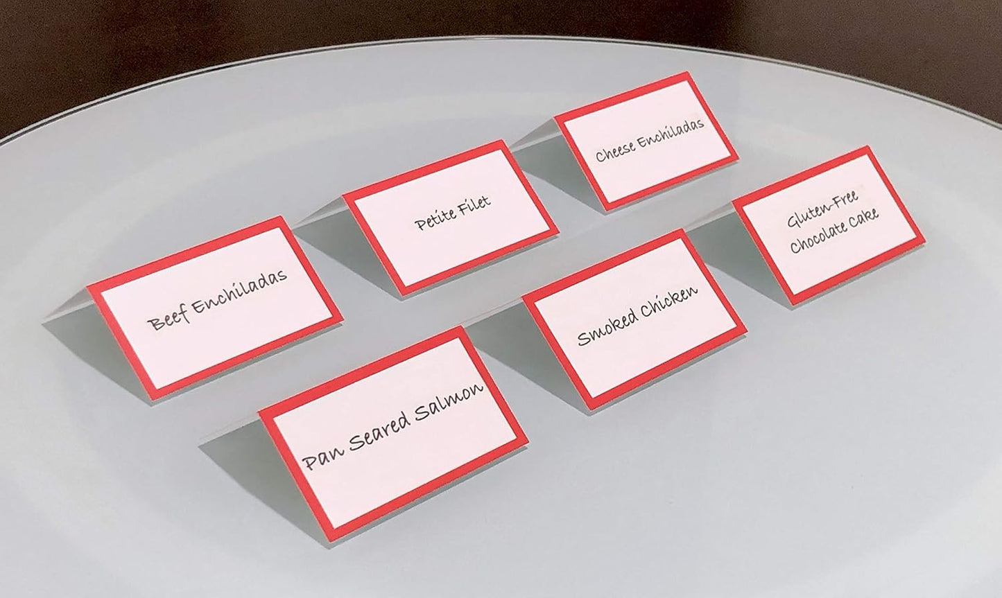 Tented Place Cards - 50 pack - Folded Place Cards are ideal for Wedding Placecards, Buffet food label, Banquet tables, Cocktail Parties, and Name Cards. Made of 14 pt. Matte Card Stock.