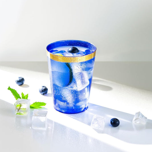 supernal 100pcs Gold Plastic Cups 12 oz, Glitter Clear Disposable Cups Heavy Duty, Fancy Plastic Cocktail Tumblers for Wedding, Parties Champagne & Mixed Drinks