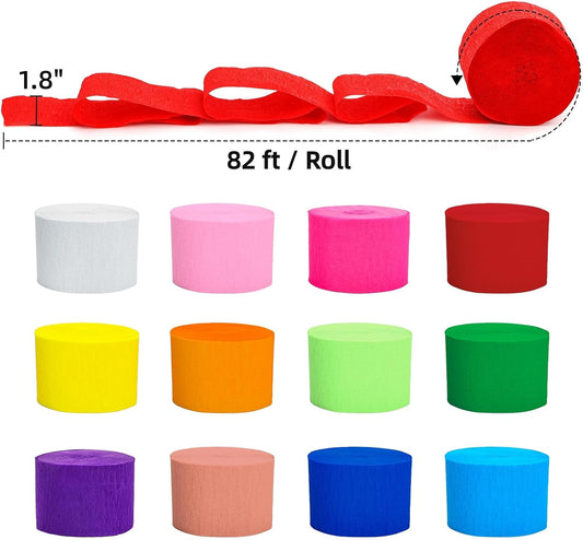 48 Rolls Crepe Paper Streamers, 3936 ft Bright Color Pastel Streamer, Crepe Paper Flower DIY Making Kit, Party Decoration for Baby Shower Wedding Birthday Gift Wrapping (1.8 Inch x 82 ft/Roll)