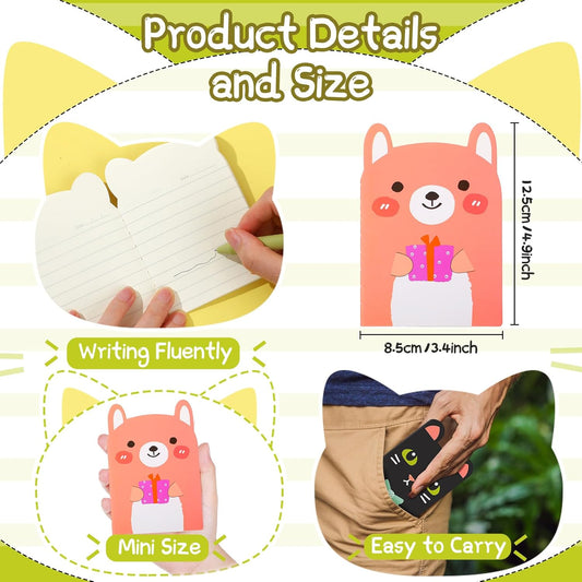 Yexiya 36 Packs Mini Notebooks for Kids Small Cute Notebooks Bulk Cartoon Cat Panda Themed Party Favors for Christmas Classroom Prizes Gift(Classic Styles)