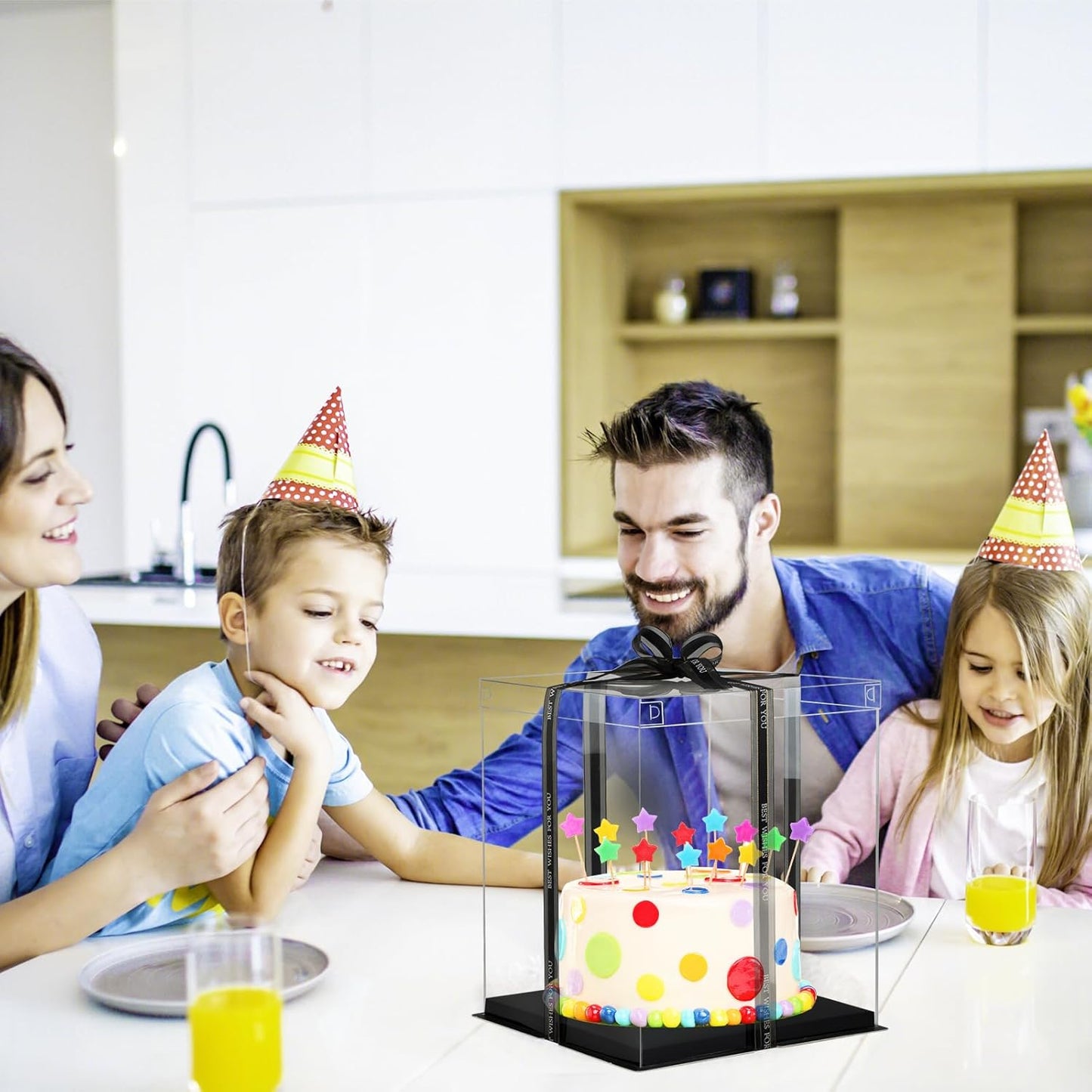 10x10x12 Inch Clear Cake Box 8Pcs - Tall Transport Container, Carrier, Treat Box, Gift Box, Display Case - Black