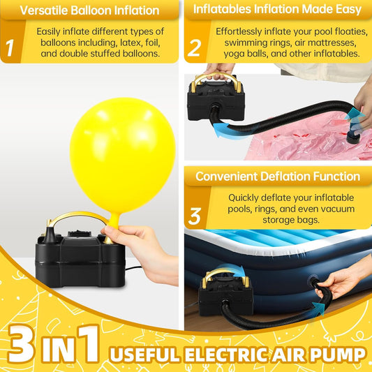 Bezente Balloon Pump Electric, Portable Balloon Inflator Pump Electric Air Pump for Balloons Dual Nozzle Electric Balloon Pump for Birthday Wedding Graduation Party Decorations