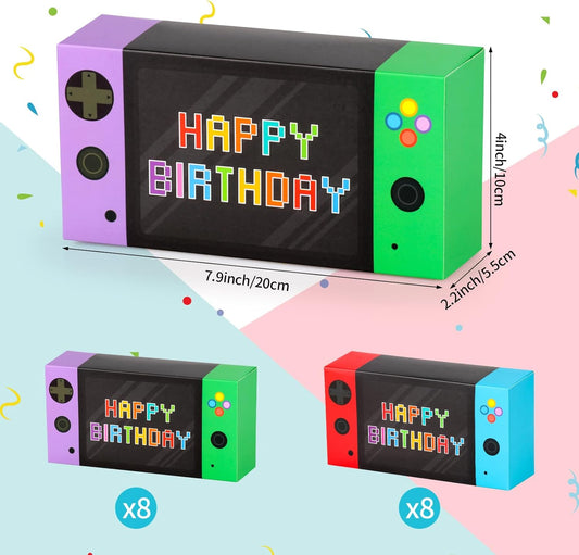 Adecortalk Video Game Party Favor Boxes-16 PCS Gamer On Theme Gifts Boxes for Boys Kid Birthday Decorations Video Game Controller Shape Goodie Candy Bags Gamer Party Supplies