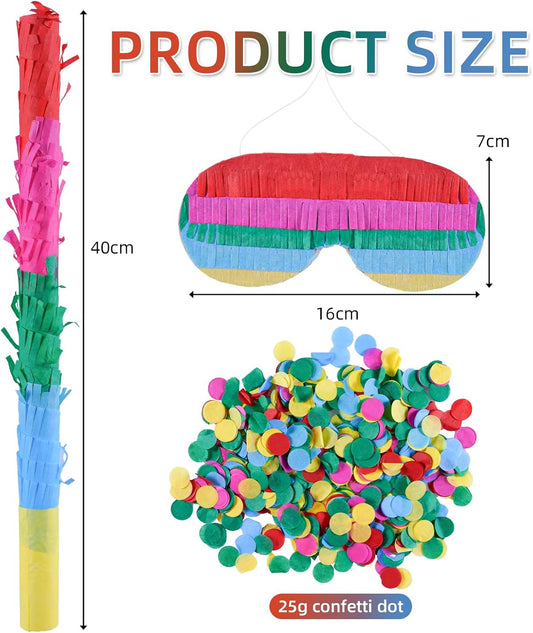 Pinata Sticks,32inch multicoloured and gold foil Pinata Sticks with Blindfold and Confetti (multicoloured and gold foil)