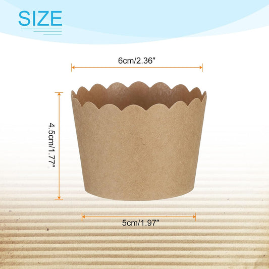 HARFINGTON 50Pcs Paper Baking Cups 6oz Brown Kraft Paper Muffins Liners Cupcake Greaseproof Disposable Bulk Wrappers for Wedding Birthday Graduation
