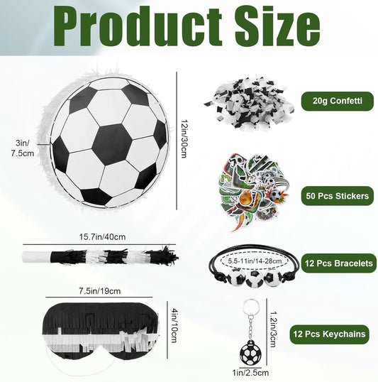 78 Pcs Soccer Piñata Set Soccer Party Favors Include Ball Pinata Blindfold Stick Confetti and Sports Bracelets Mini Keychains Bulk Stickers for Adult Sports Themed Birthday Decorations Party Supplies