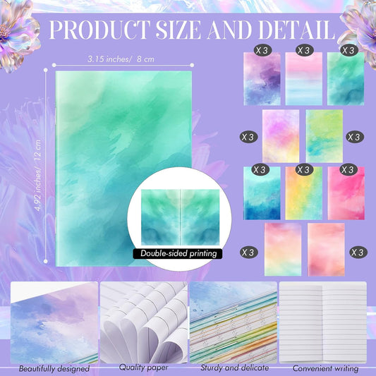 Tenceur 30 Pcs Mini Tie Dye Notepads Pastel Rainbow Pocket Notebooks Bulk Tie Dye Small Memo Pad Watercolor Notepads for Women Birthday Gifts Party Favors Spring Easter Classroom Office Supplies