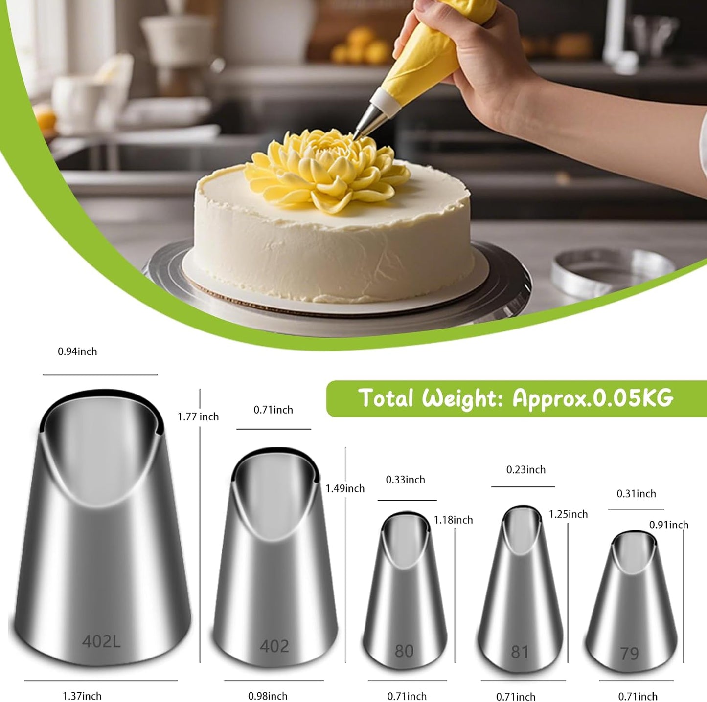 Suuker 5 Pieces Rose Flower Piping Tips Set,Stainless Steel Cake Decorating Tips, Frosting Icing Tips for Cupcakes, Cake, Cookie and Decorating(402L 402 79 80 81)