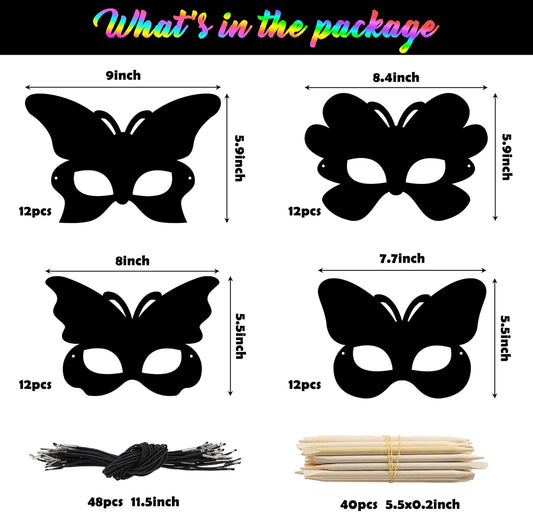 HubirdSall 24Pcs Spring Butterfly Scratch Masks for Kids DIY Butterfly Scratch Craft Kit Dress-up Costume Decorate for Girls Birthday Party Favors School Classroom Activity Art Project