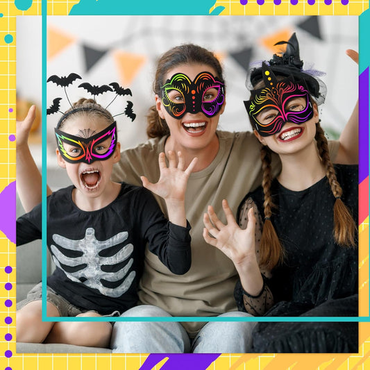 Realspring 60 Pcs Hero Themed Scratch Paper Mask for Craft Paper Mask DIY Craft Kit for Dress up Hero Party Favor DIY Decorations Party Supplies Activity Coloring