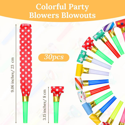 Sibba 30Pcs Party Blowers, Colorful Party Noise Makers Blowout Horns Whistles for Adults Birthday Parties Cheer Team Favors Wedding Christmas, New Year Graduation, Automatic Roll