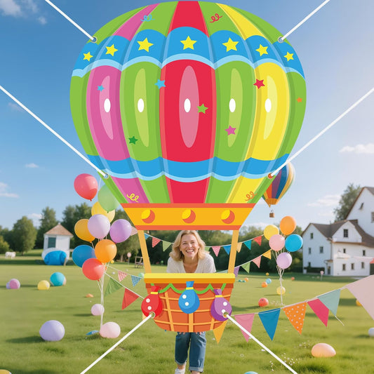 Hot Air Balloon Shaped Photo Booth Prop Selfie Frame Back to School Backdrop Decorations Hot Air Balloon Kids Schools Photo Booth Welcome Party for Students Birthday Baby Shower Decor Supplies