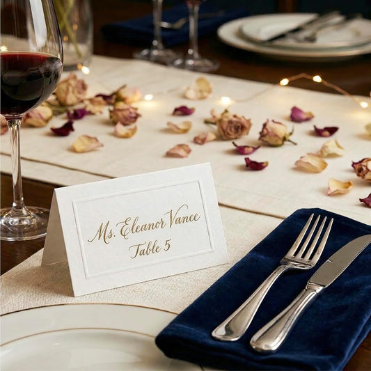 Place Cards for Wedding, 100-Pack Blank Tent Cards with Raised Borders, Seating Placecards for Dinner Parties and Banquets, Table Setting Name and Food Labels for Buffet, Embossed Elegance