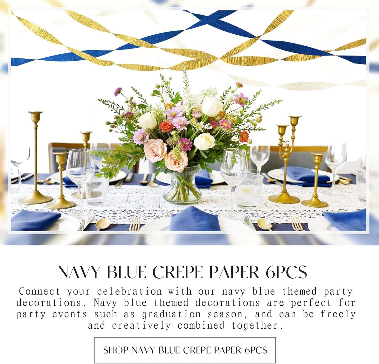 NICROLANDEE Navy Blue Party Decorations - 6 Rolls Navy Blue Gold Ivory Crepe Paper Streamers Tassels Paper for Graduation Party Bridal Shower Wedding Birthday Supplies