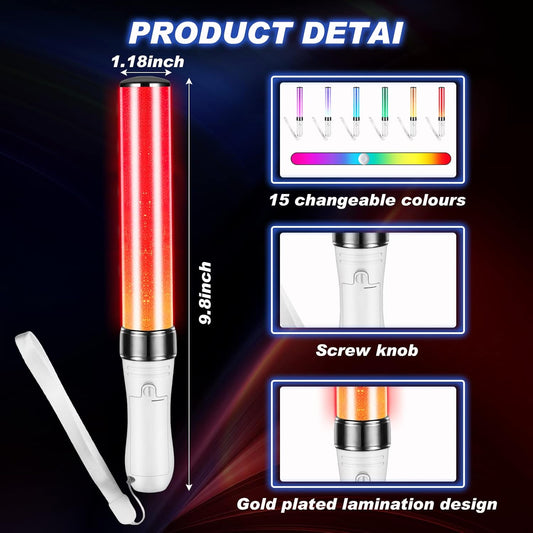 Lewtemi 6 Pcs K-pop Lightstick LED Glow Sticks 15 Color Reusable J-pop Concert Stick, Manual and Automatic Mode, Idol Flashing Glow Sticks Party Supplies for Raves Emergency Camping