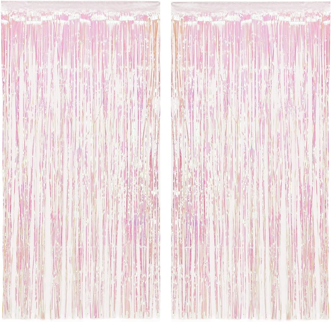 xo, Fetti Decorations Iridescent Fringe Foil Curtain - Set of 2 | Bachelorette Party Bridal Shower Backdrop, Wedding, Birthday Photo Booth