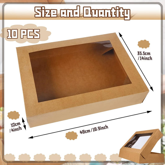 Gersoniel 19x14x4 Inch Half Sheet Cake Boxes Large Rectangle Bakery Boxes with Window Cardboard Treat Packaging Bakery Take out Containers for Pastry Baking Donuts Cupcake Pie(White,10 Pack)