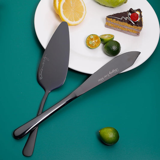 Cake Cutting Set for Wedding, Wedding Cake Knife and Server Set, Birthday Gift (Black-modern1)
