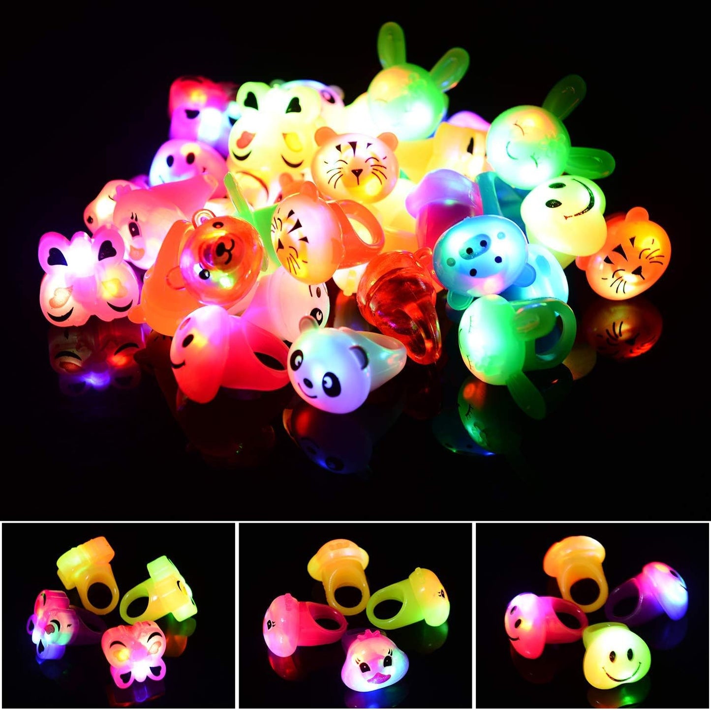 36 Pack Light Up Rings Glow in The Dark Party Supplies, Light up Party Favors, Goodie Bag Stuffers, Birthday Valentines Party Favors Classroom Prizes Cute Animal Treasure Box for Kids