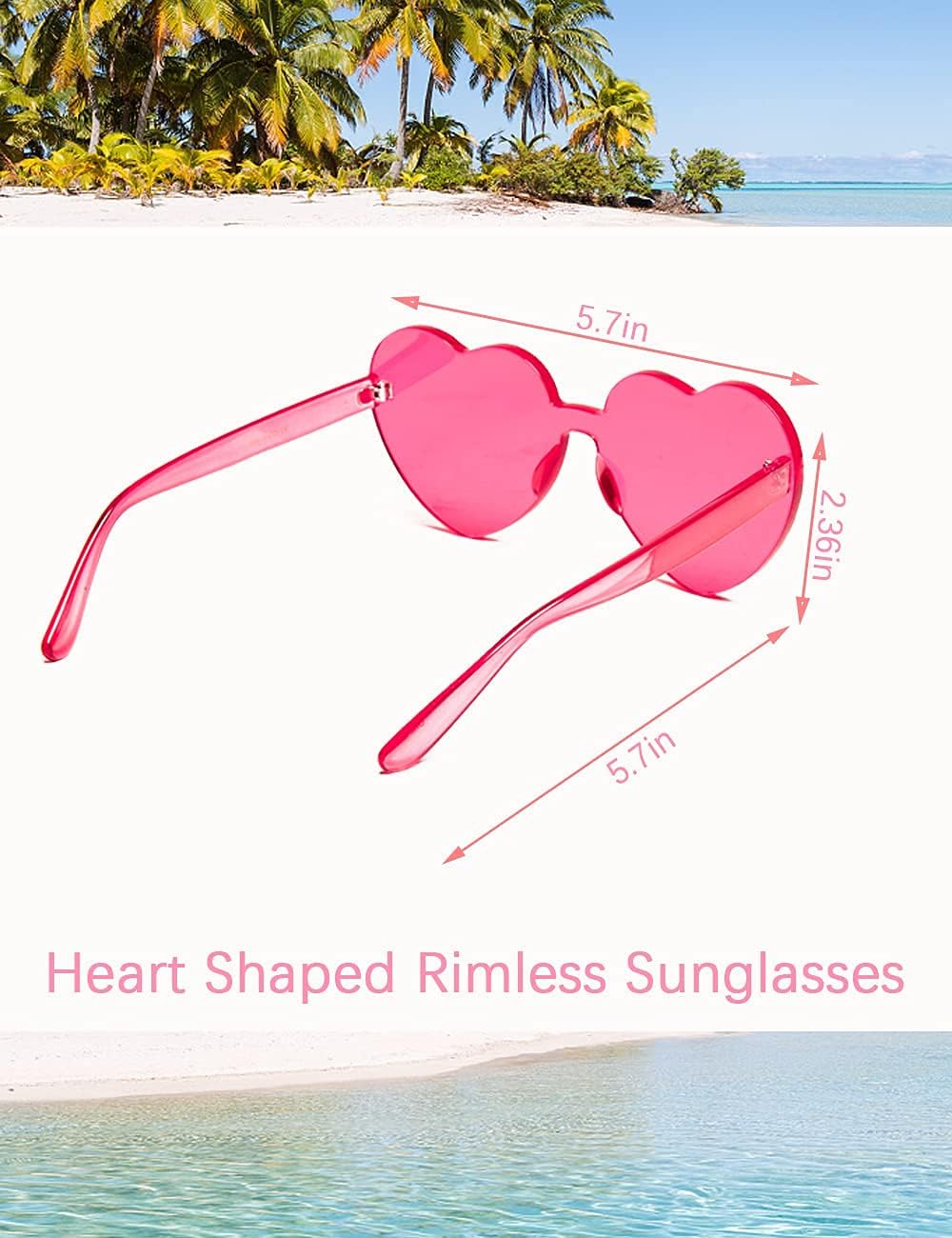 LIULIUBTY Heart Shaped Rimless Sunglasses 12Pack, Bachelor Party Cool Colorful Funky Sunglasses