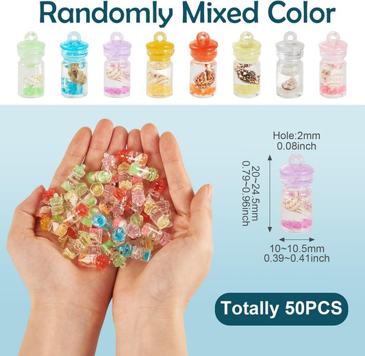 FASHEWELRY 50Pcs Glow in the Dark Resin Wishing Bottle Charms Mystery Jewelry Jar for Glow Bracelets and Necklaces Shell Mini Fairy Dust Necklace Charms for Keychain Earring